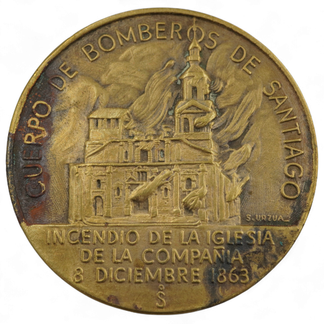 MEDALLA INCENDIO IGLESIA DE LA COMPAÑIA 1863 - Imagen 2