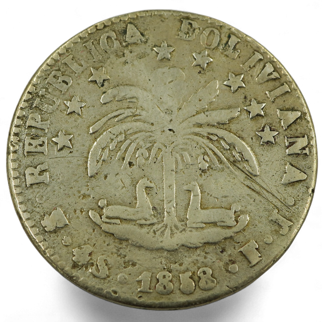 4 SOLES 1858, BOLIVIA.