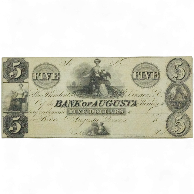 FIVE DOLLAR "BANK OF AUGUSTA" 1865