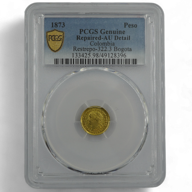 UN PESO ORO 1873 COLOMBIA. - Imagen 2