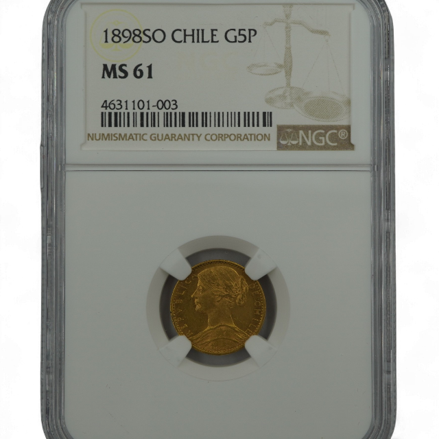 5 PESOS 1898 CHILE - Imagen 3