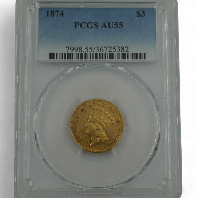 3 DOLARES ORO 1874 ESTADOS UNIDOS - Imagen 3