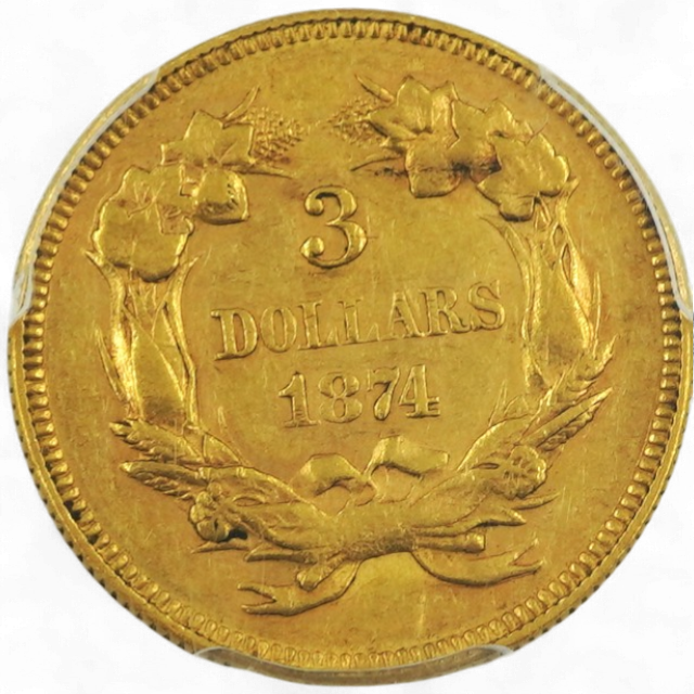 3 DOLARES ORO 1874 ESTADOS UNIDOS - Imagen 4